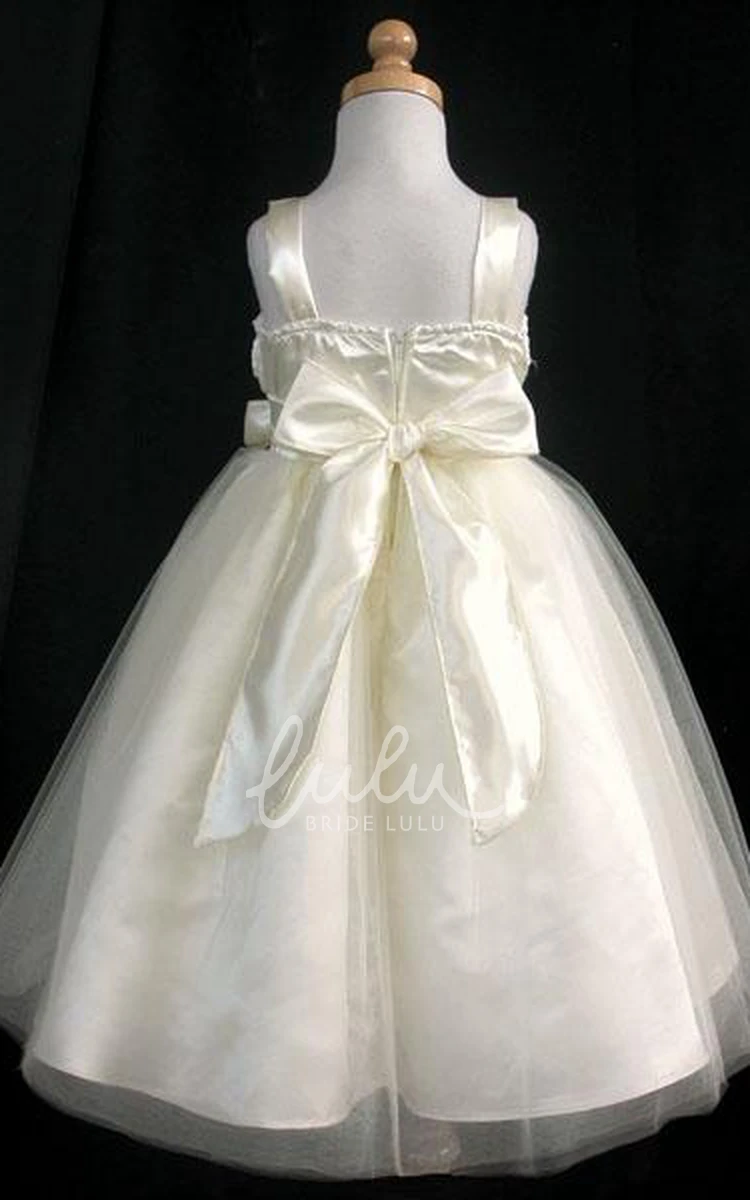 Embroidered Tulle Satin Flower Girl Dress with Split Front Modern Wedding Dress