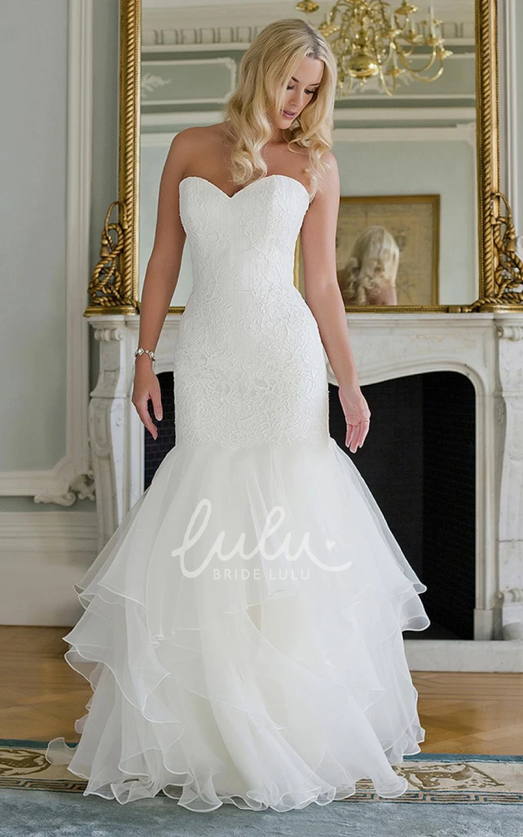 Draped Lace&Organza Trumpet Wedding Dress with Sweetheart Neckline