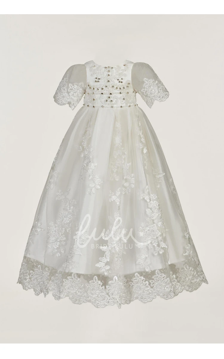 Beaded Lace Christening Dress with Unique Appliques for Girls