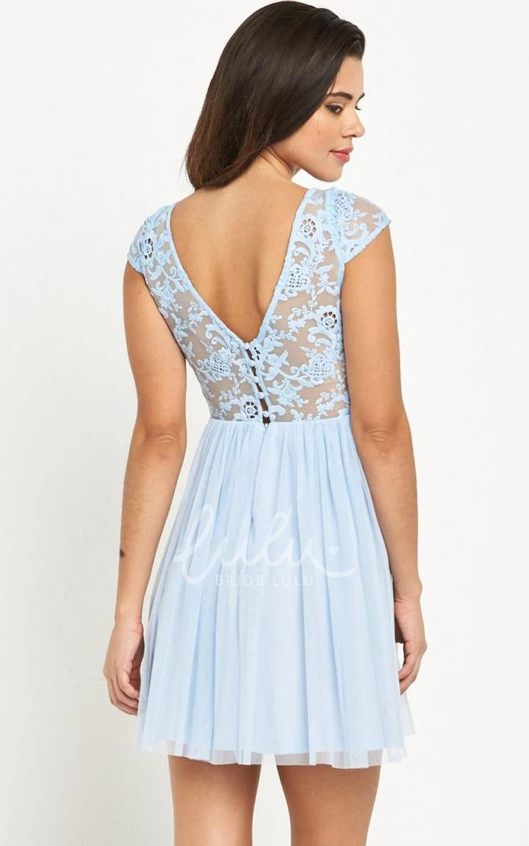 Chiffon Bridesmaid Dress with Appliques Cap Sleeves and Low-V Back