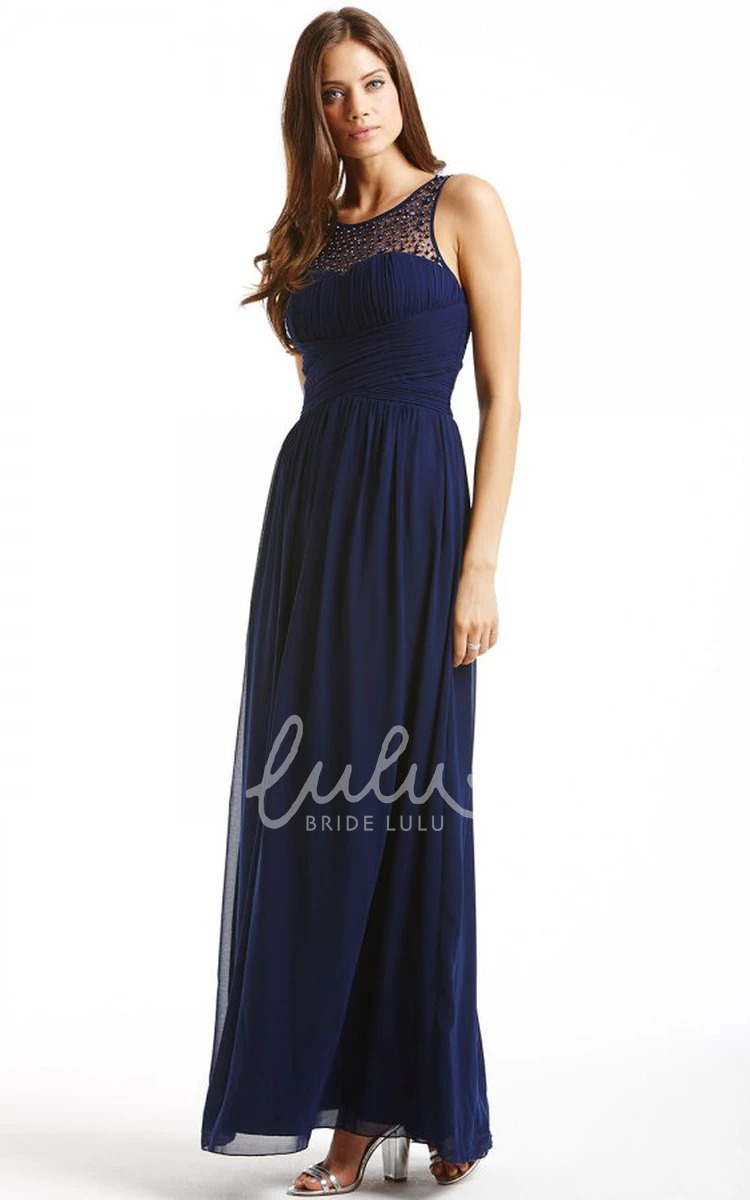 Ankle-Length Ruched Chiffon Bridesmaid Dress with Bateau Neck