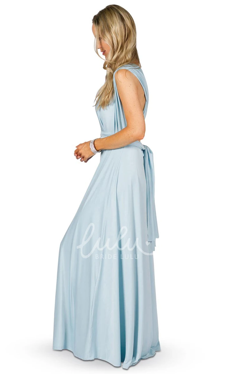 Sleeveless V-Neck Chiffon Bridesmaid Dress with Ribbon and Straps Elegant Convertible Style