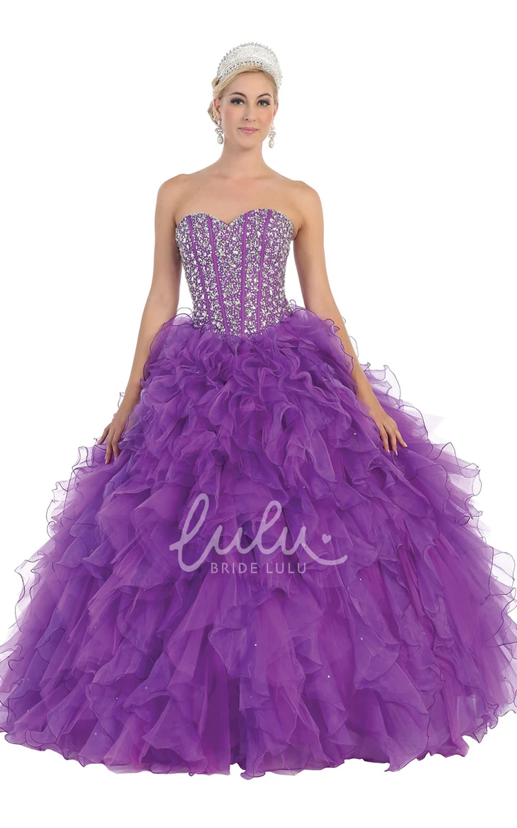 Sweetheart Sleeveless Ball Gown with Ruffles and Beading Formal Dress