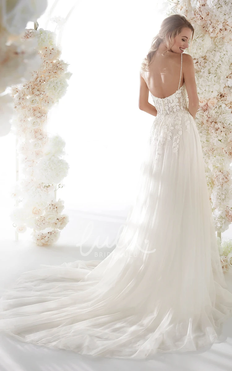 Ethereal Tulle Bridal Gown with Spaghetti Straps and Open Back