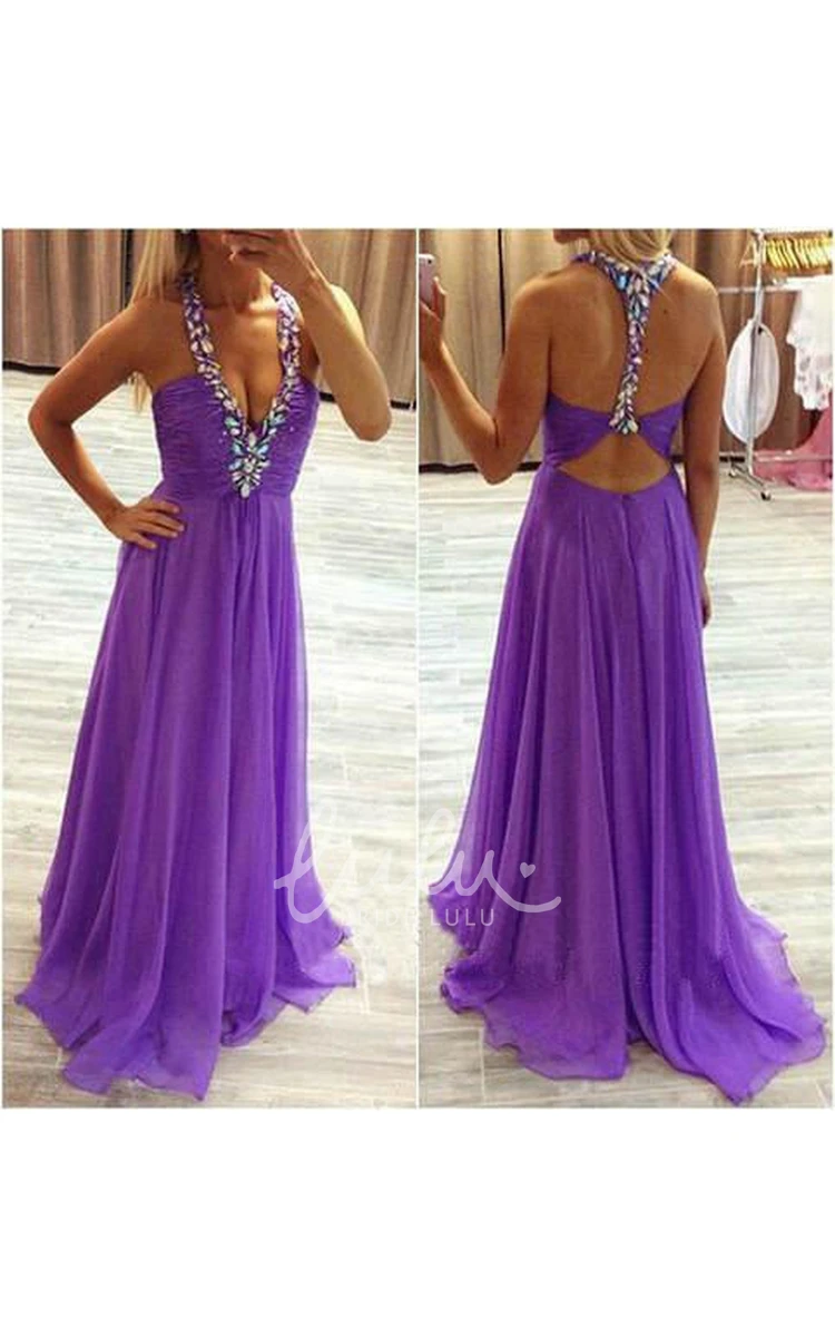 Halter A-line Chiffon Formal Dress with Keyhole Back Classic Style