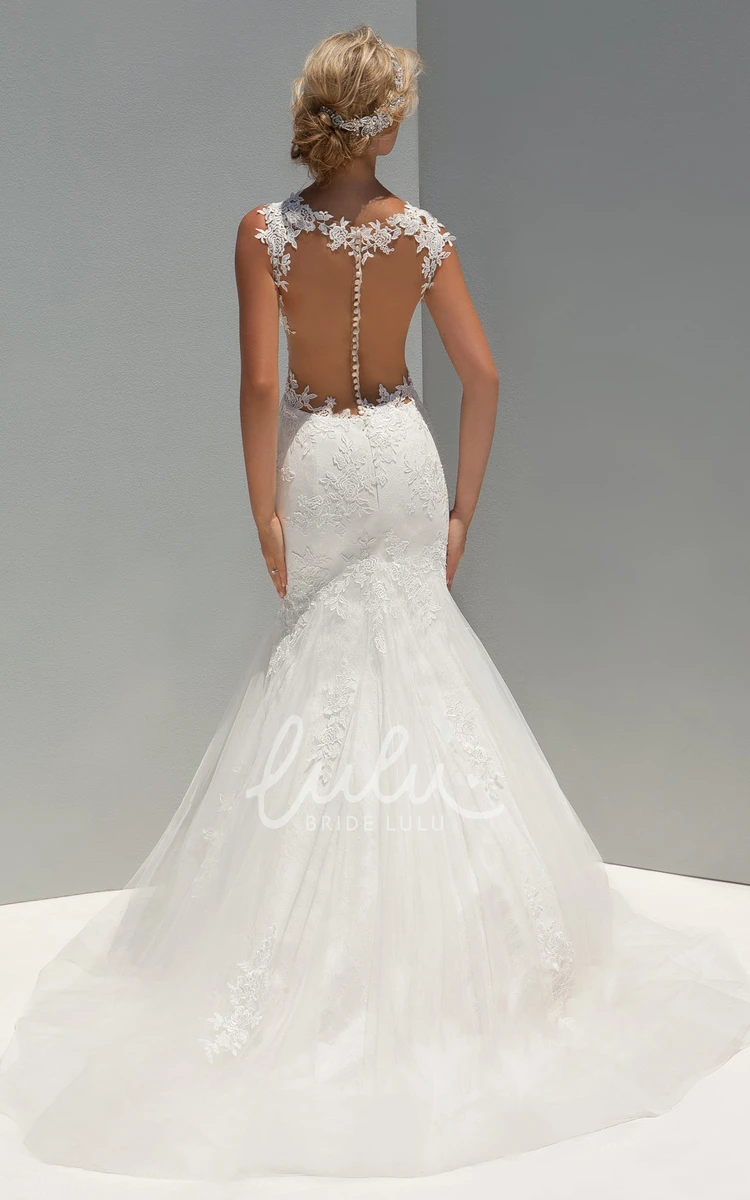 Sleeveless Mermaid Tulle Appliqued Wedding Dress with Spaghetti Straps