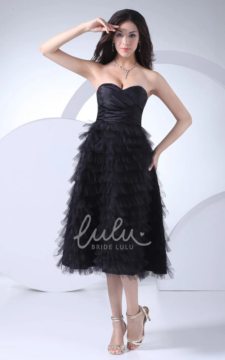 Tulle Tea-Length Formal Dress Sweetheart A-Line with Ruching and Tiers