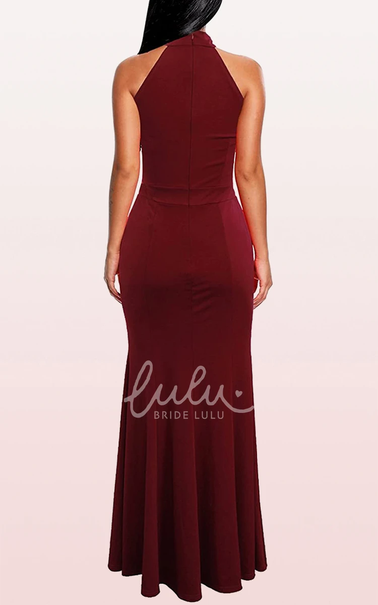 Elegant Sleeveless Jersey A Line Halter Guest Dress with Ruffles Prom Dress