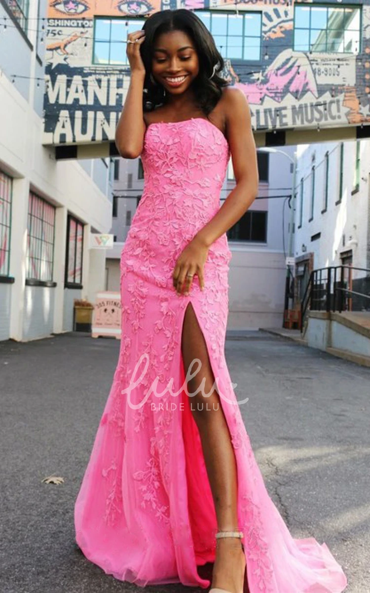 Lace Mermaid Strapless Sweetheart Prom Dress With Appliques Flowy Prom Dress Women