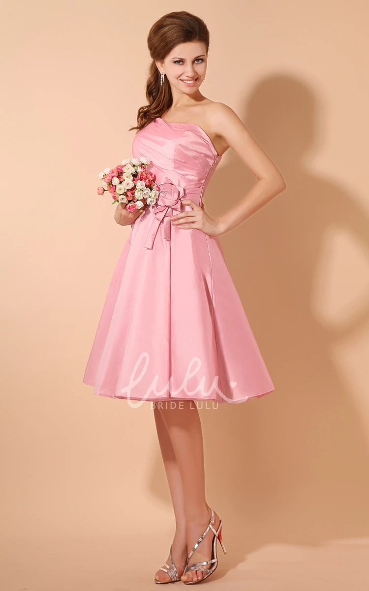 Taffeta Strapless Bridesmaid Dress with Flower and Ruching