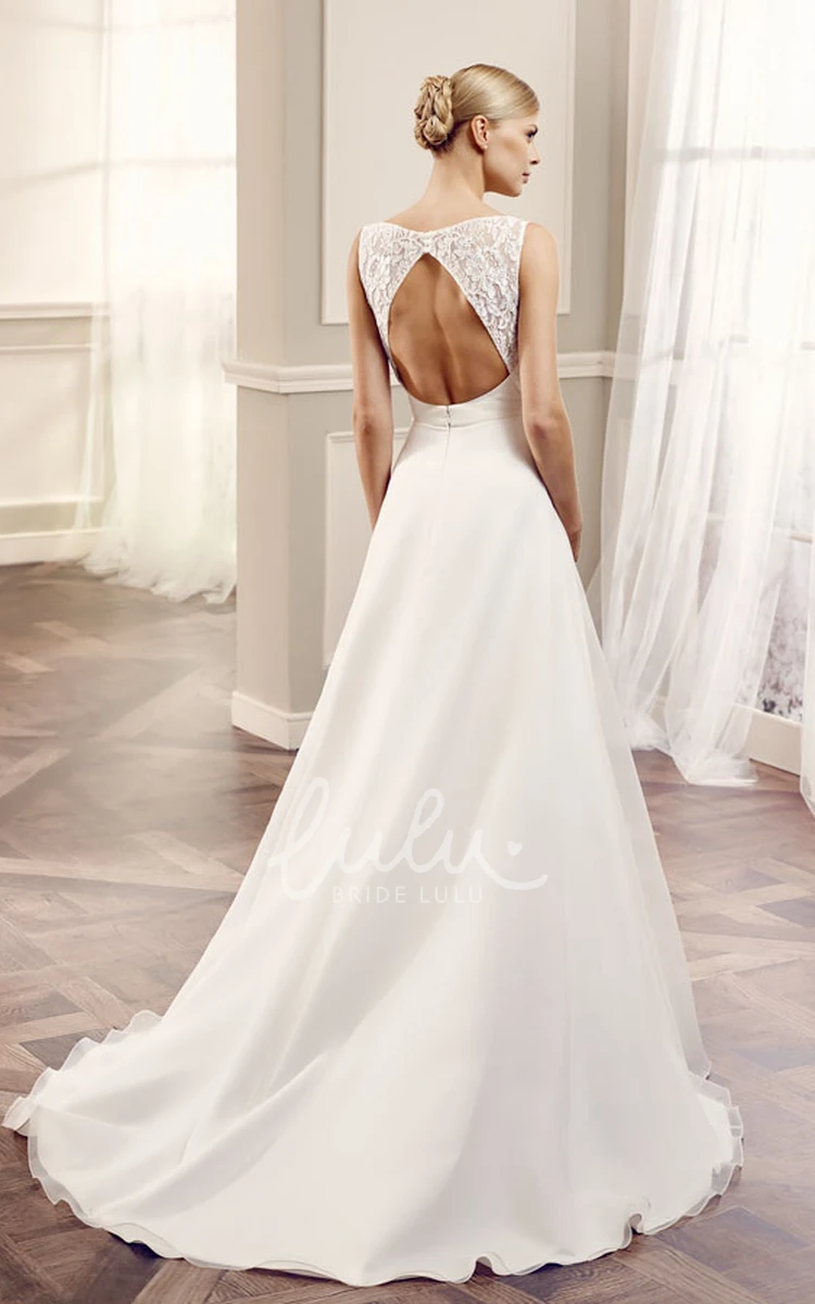 Scoop Chiffon Maxi Wedding Dress with Keyhole and Appliques