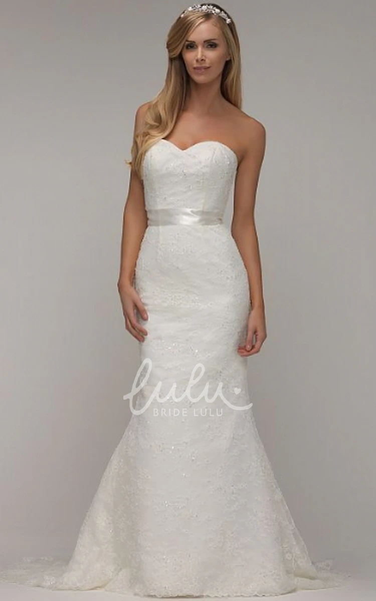 Beaded Lace Sweetheart Wedding Dress with Sweep Train and Corset Back Elegant Bridal Gown