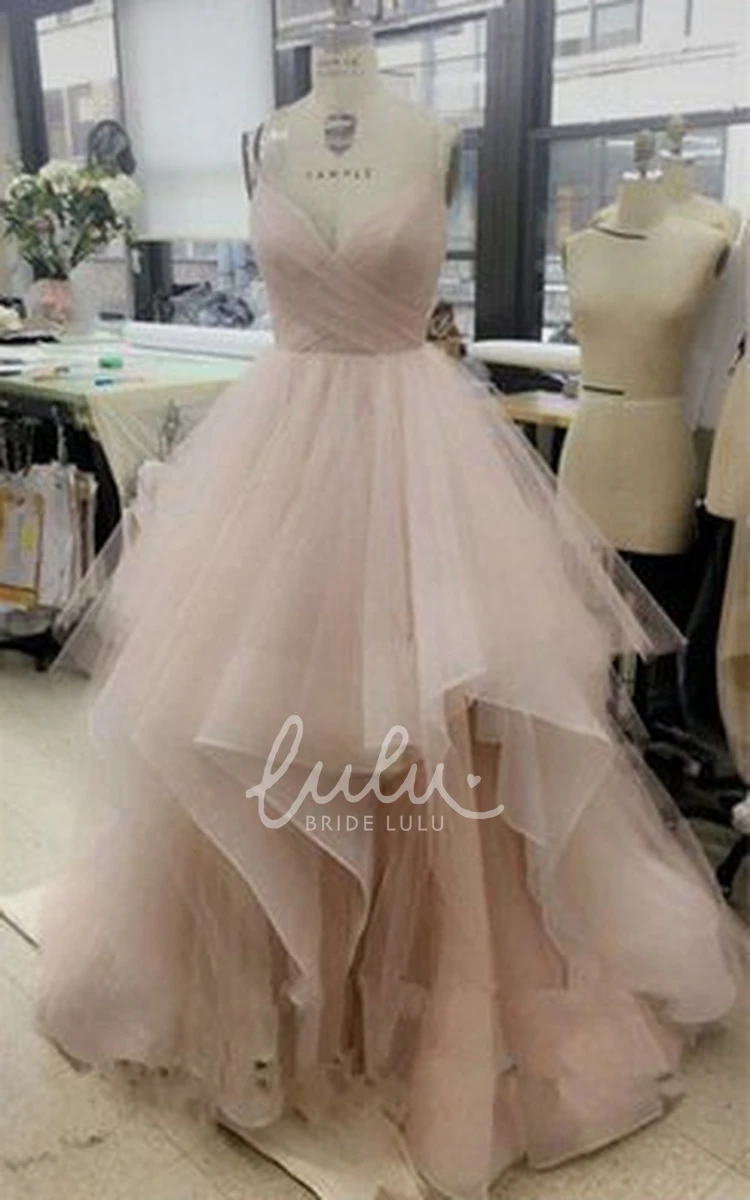 Tulle A-Line Bridesmaid Dress with Sleeveless Design and V-Neck