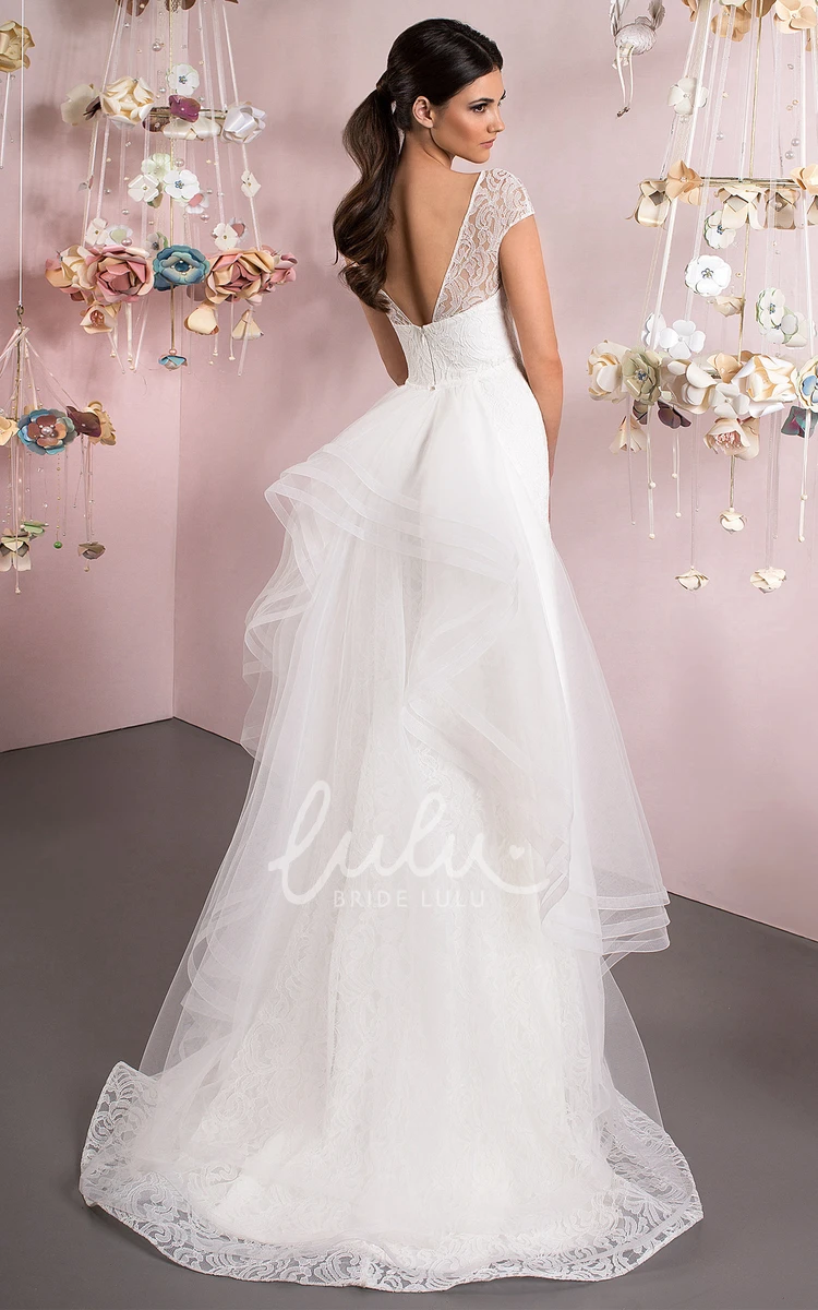 Mermaid Lace Wedding Dress with V-Neck & Cap Sleeves Draping Included