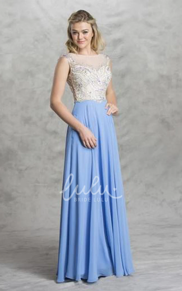 Bateau Neckline A-Line Bridesmaid Dress with Pleats and Beading