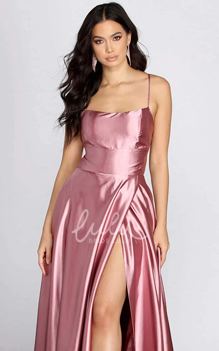 Satin Mermaid Sleeveless Guest Dress with Pockets and Split Simple Formal Dress