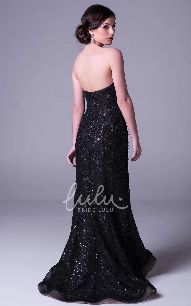 Appliqued Lace Sheath Prom Dress Floor-Length Strapless Gown with Beading