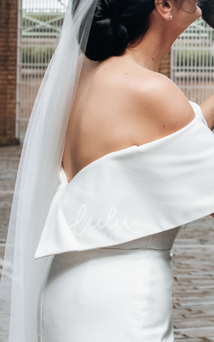 Open Back Simple Casual Mermaid Off-the-shoulder Wedding Dress with Chapel Train for Women