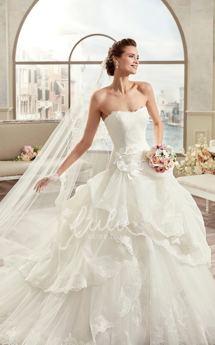 Strapless A-Line Wedding Dress with Asymmetrical Ruffles and Open Back