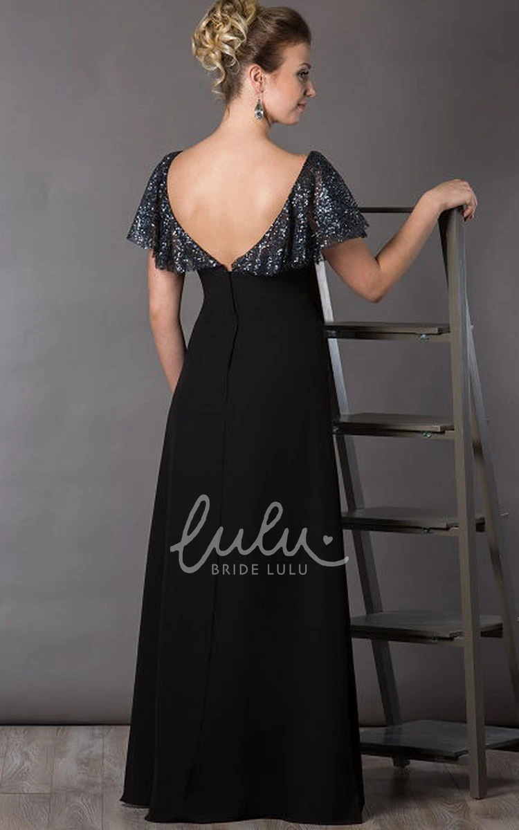 Bateau Sequin Chiffon Mother Of The Bride Dress With Short Batwing Sleeve Elegant Long Dress