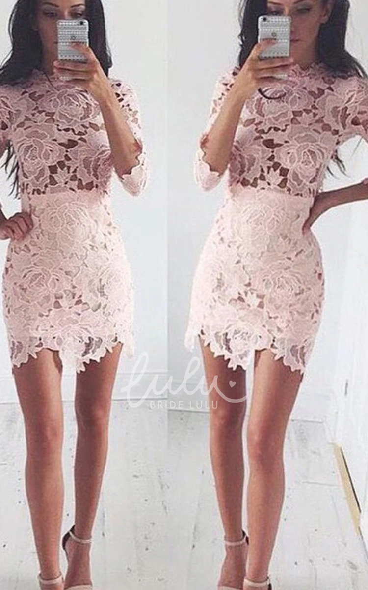 Short Sheath Lace Homecoming Dress with 3/4 Length Sleeves Cocktail Dress