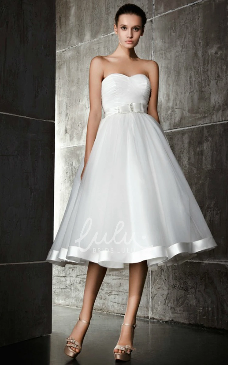 Sweetheart Tea Length A-Line Wedding Dress with Illusion Tulle and Lace