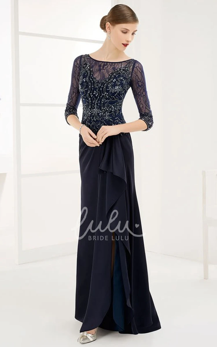 Beaded Half-Sleeve Chiffon Prom Dress with Draping Flowy Prom Dress