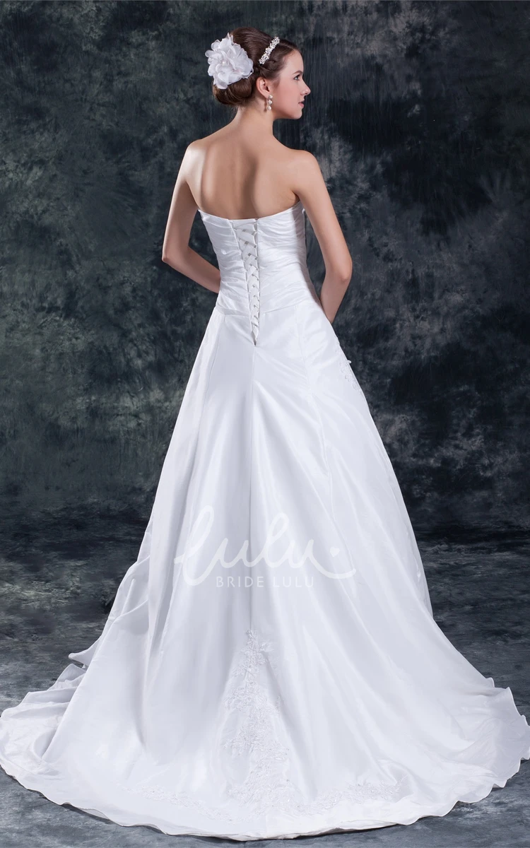 Satin A-Line Wedding Dress With Corset Back Appliques and Strapless Neckline