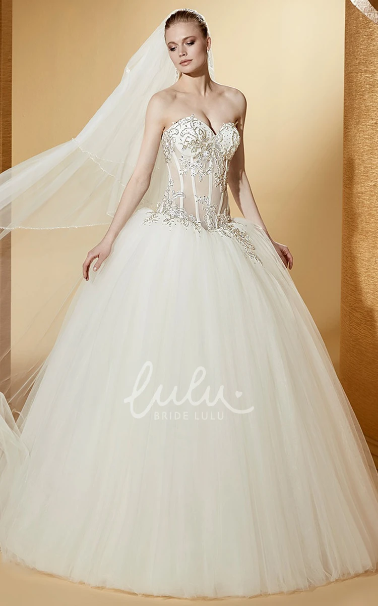 Sexy Ball Gown with Beaded Illusion Corset and Sweetheart Neckline