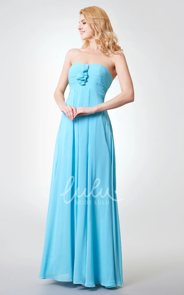 Strapless A-line Chiffon Dress with Pleats Flowy Prom Dress