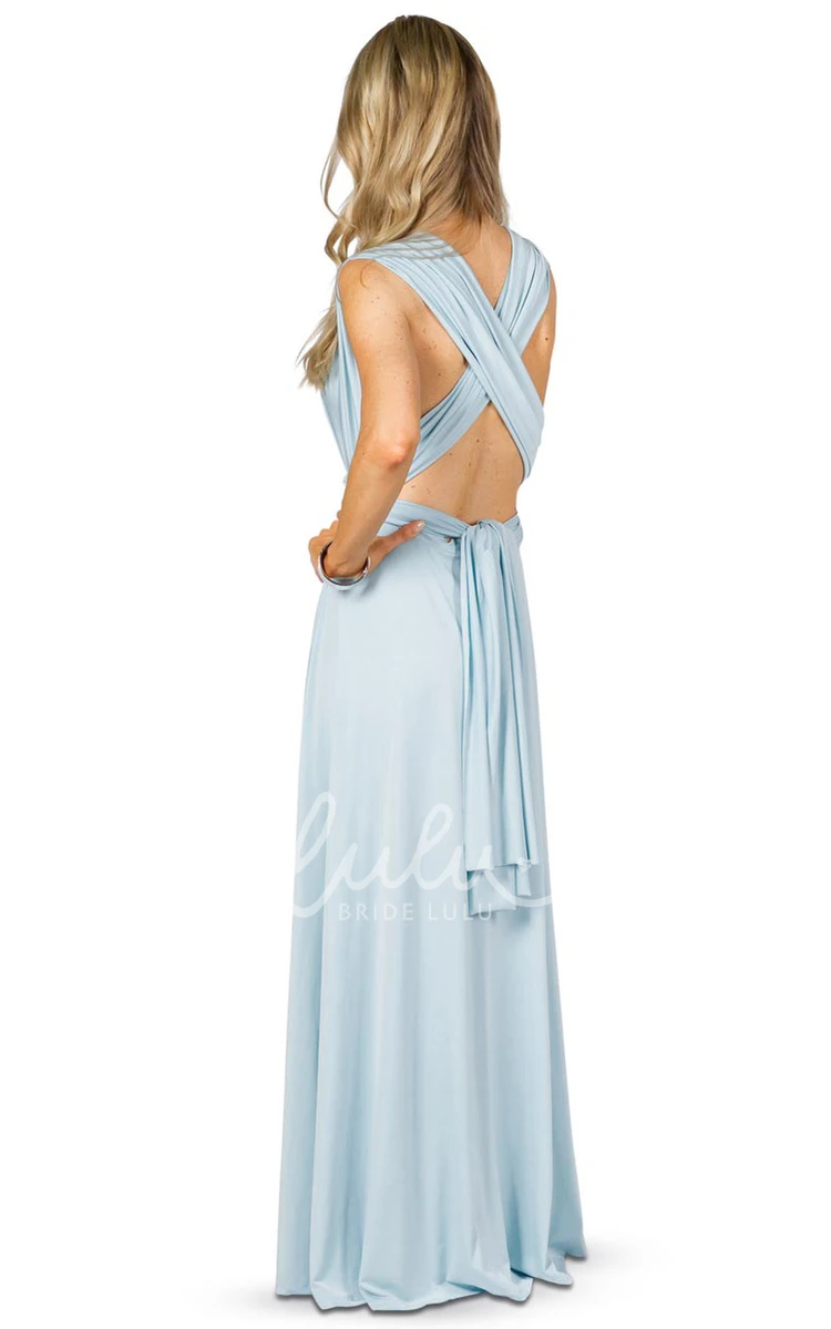 Sleeveless V-Neck Chiffon Bridesmaid Dress with Ribbon and Straps Elegant Convertible Style