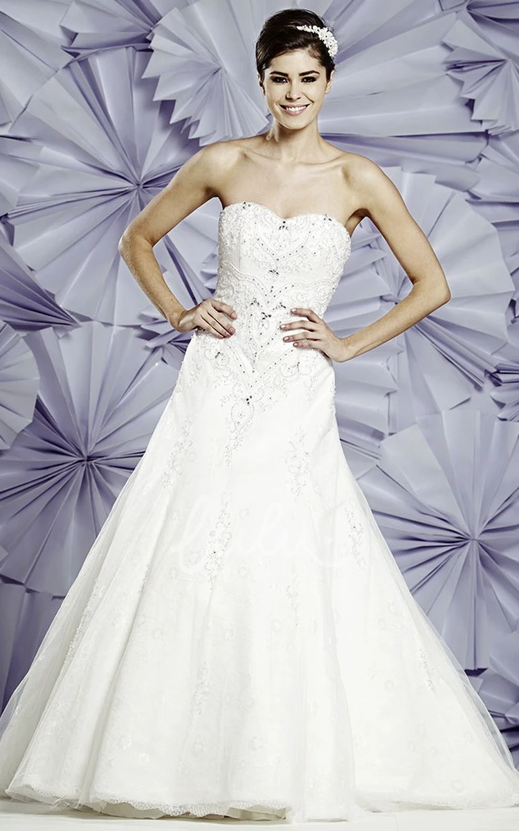Sweetheart Beaded Tulle A-Line Wedding Dress Maxi Sleeveless Appliques