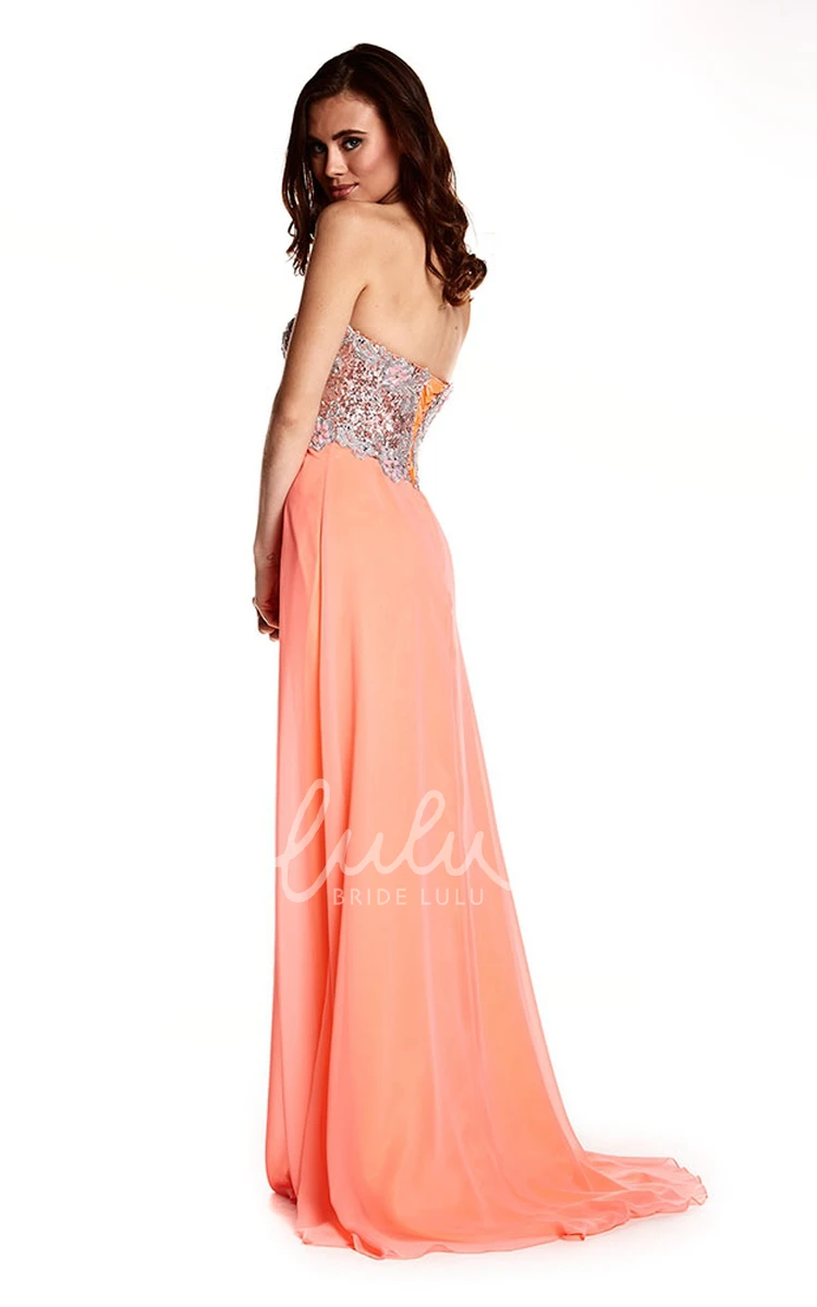 Empire Strapless Beaded Chiffon Prom Dress with Brush Train Modern Prom Dress