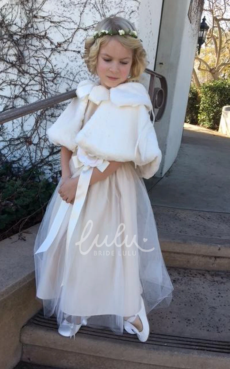 Tiered Tulle & Satin Tea-Length Flower Girl Dress Elegant 2024 Wedding Dress