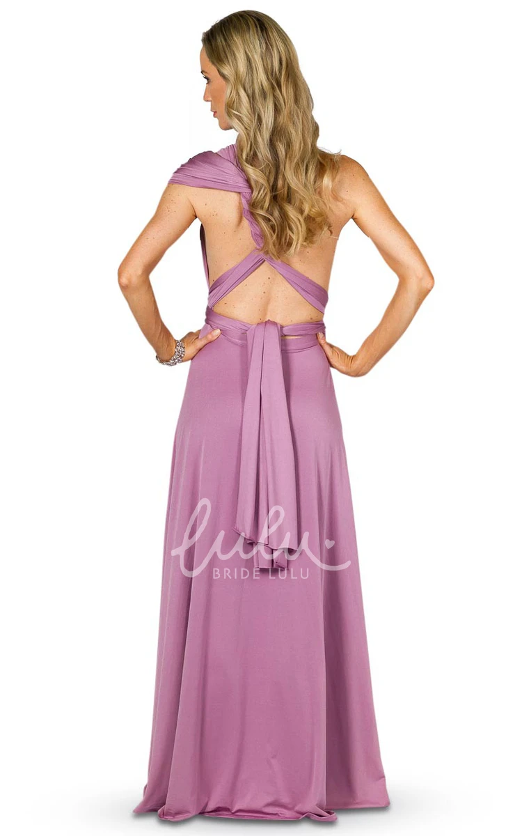 Sleeveless One-Shoulder Jersey Bridesmaid Dress with Bow Convertible Style