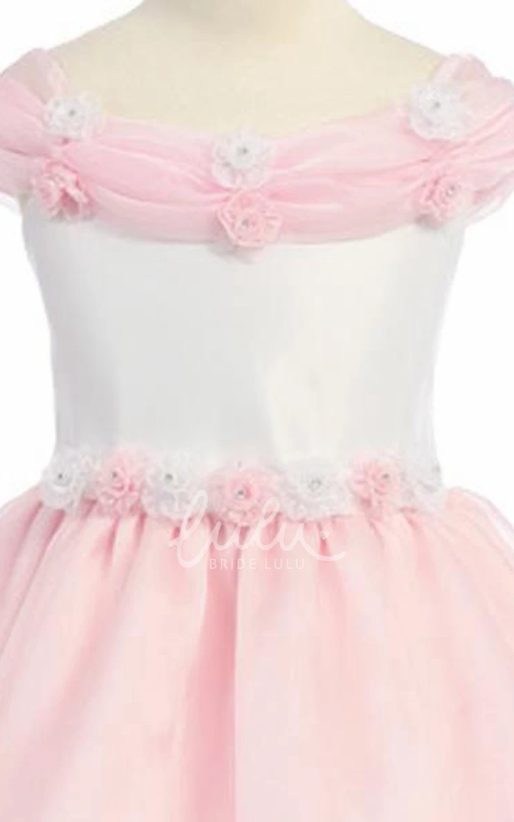 Organza Floral Tea-Length Flower Girl Dress Elegant Style