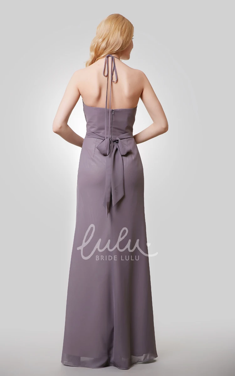 Long Chiffon Bridesmaid Dress with Side Draping and Spaghetti Straps