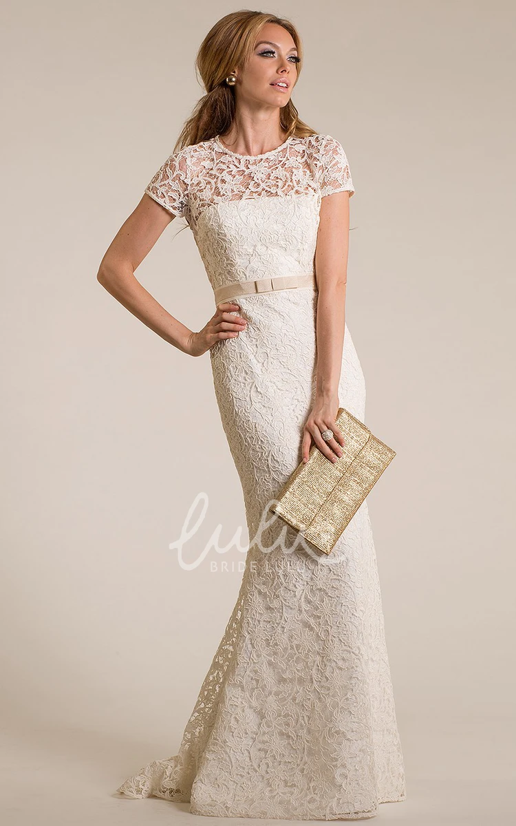 High Neck Sheath Lace Wedding Dress with Illusion Modern and Chic Bridal Gown