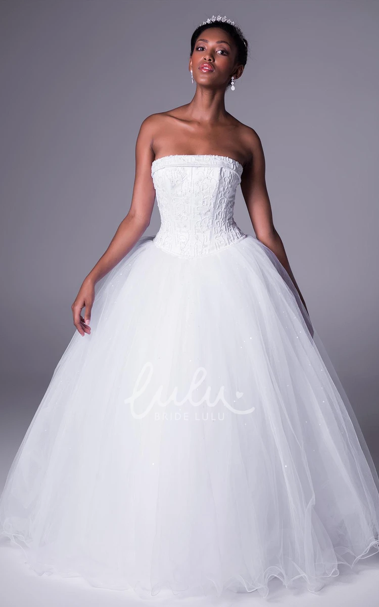 Embroidered Sleeveless Maxi Tulle Wedding Dress Ball Gown