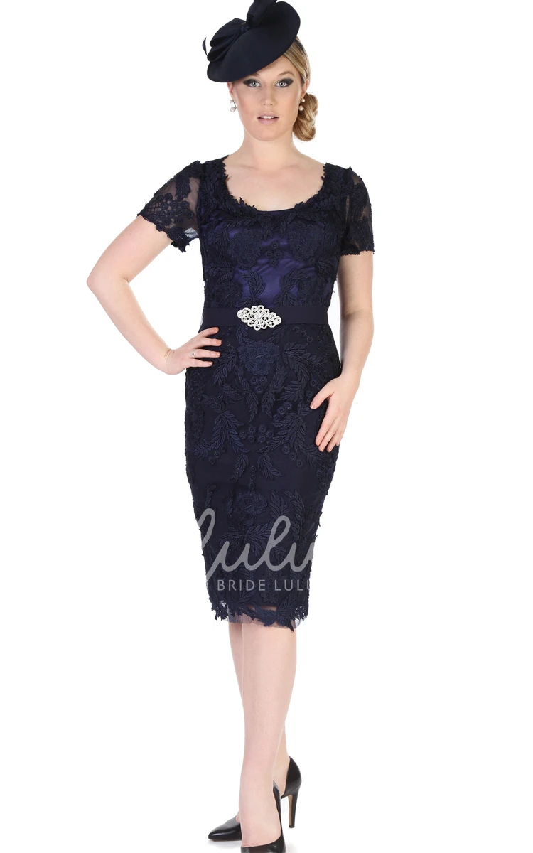 T-Shirt Sleeve Scoop Neck Knee-Length Mother Of The Bride Pencil Dress