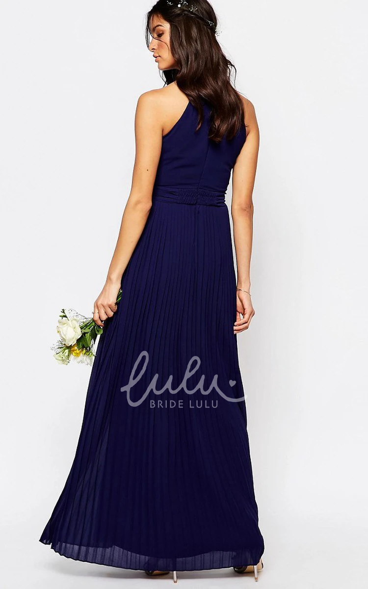 Sheath Pleated Chiffon Bridesmaid Dress Ankle-Length High Neck Flowy