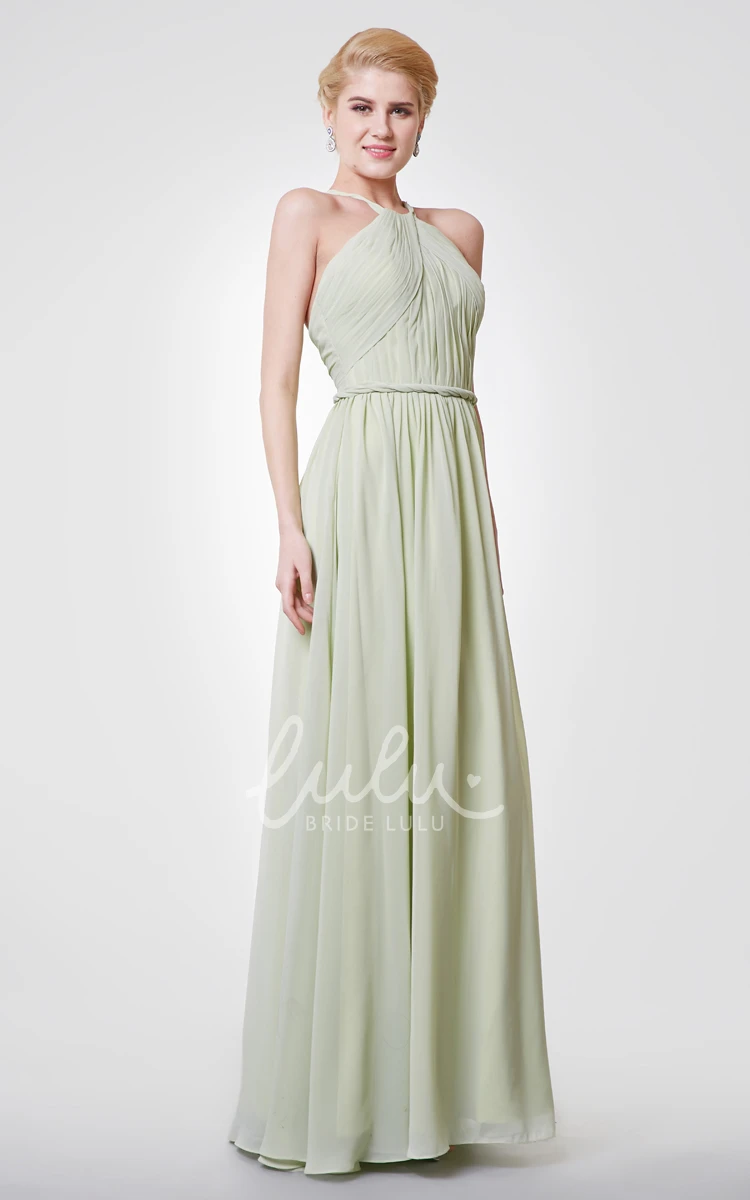 Chiffon Halter Prom Dress Sexy Back & Floor Length