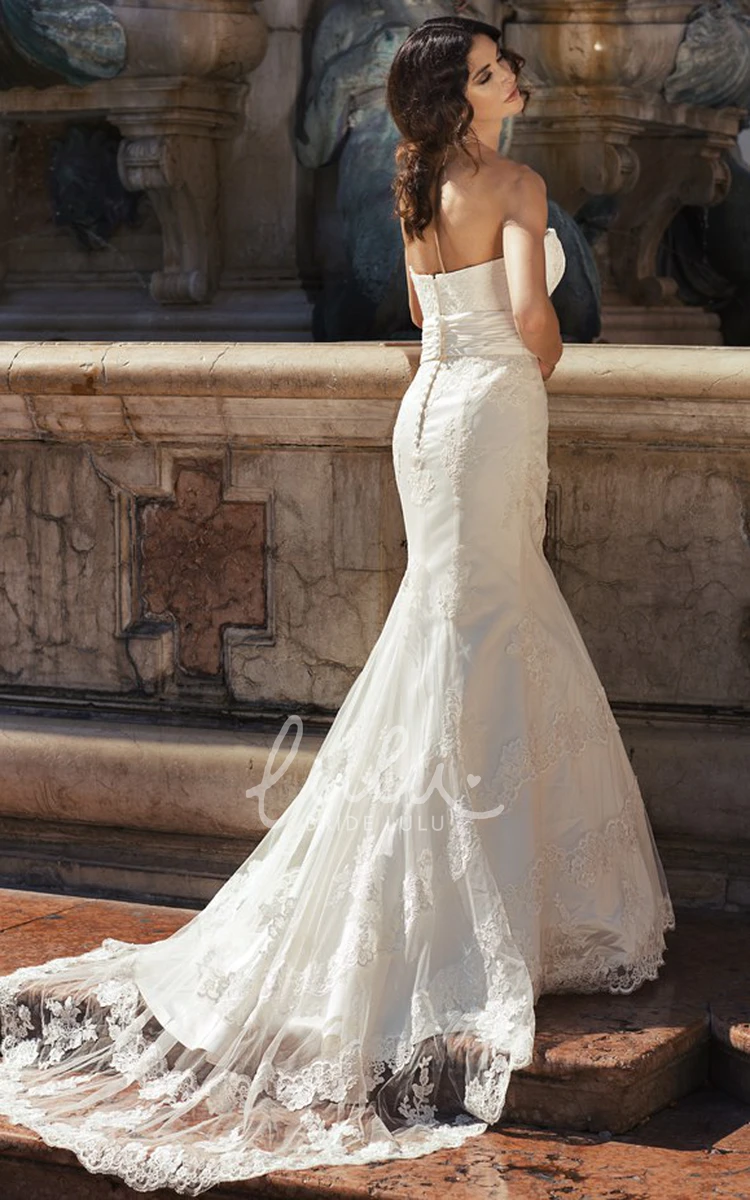 Sleeveless Mermaid Wedding Dress Sweetheart Appliqued Lace&Tulle Floor-Length