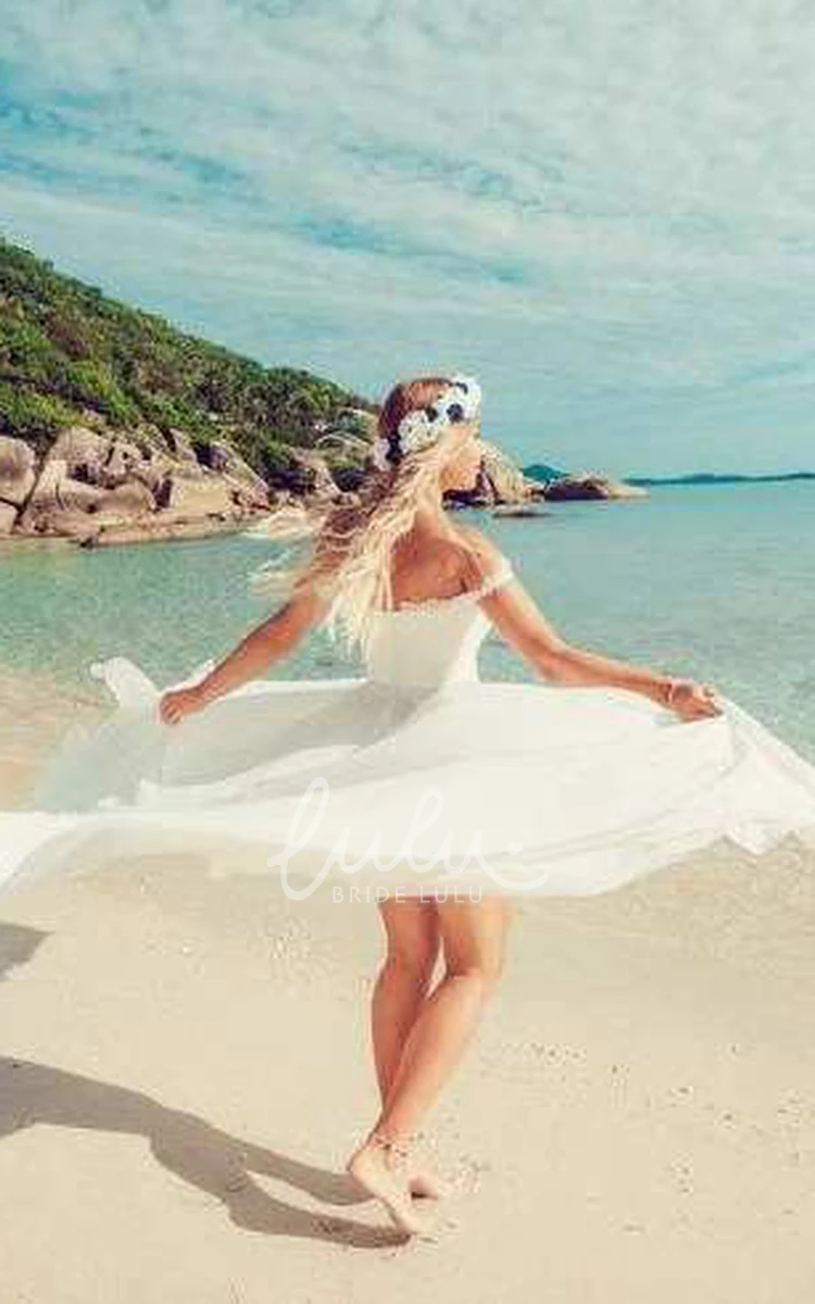 Lace Beach Wedding Dress with Off-Shoulder & Split Front