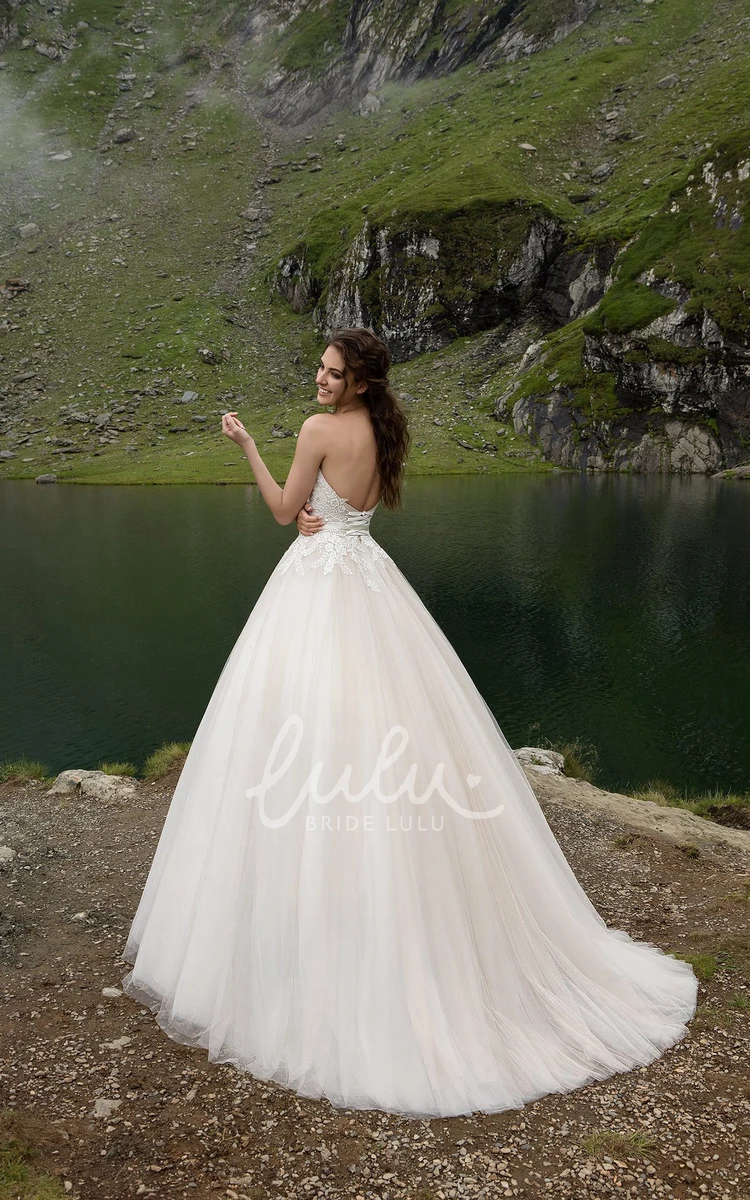 Romantic A-Line Tulle Wedding Dress V-Neck Lace Bodice Pleated Skirt