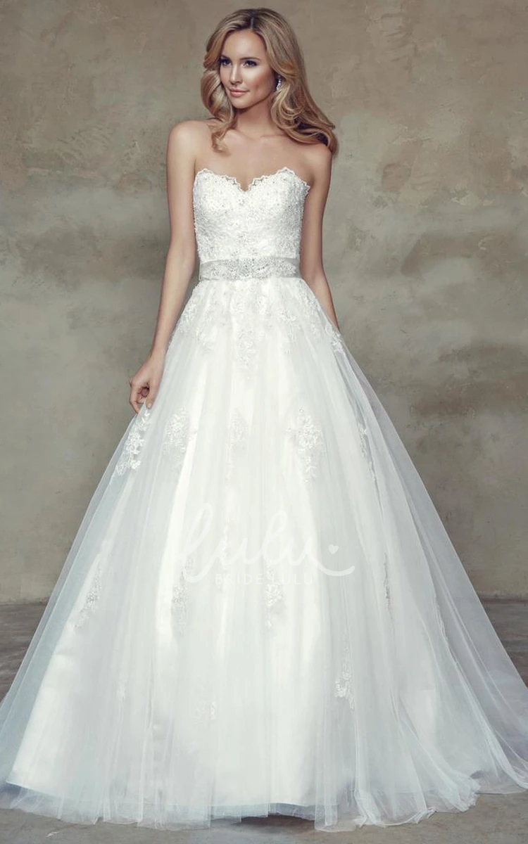 Tulle Wedding Dress with Jeweled Sweetheart Bodice and Bow Ball Gown