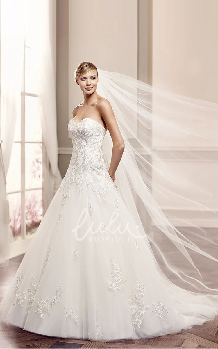 Appliqued Tulle Wedding Dress with Sweetheart & Draping A-Line Sleeveless Floor-Length