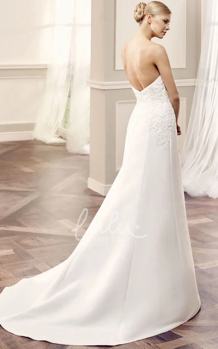 Sweetheart Satin Wedding Dress with Appliques and Court Train Elegant Bridal Gown