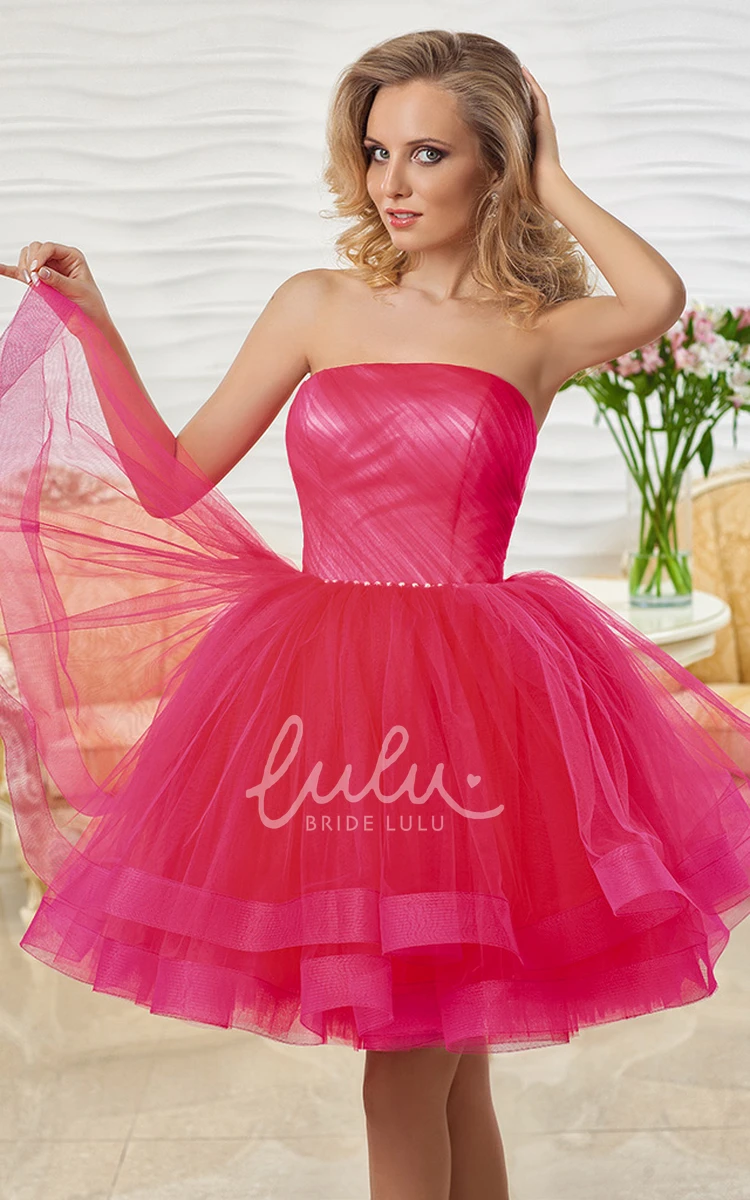 Strapless A-Line Mini Prom Dress with Ruched Design and Tiers