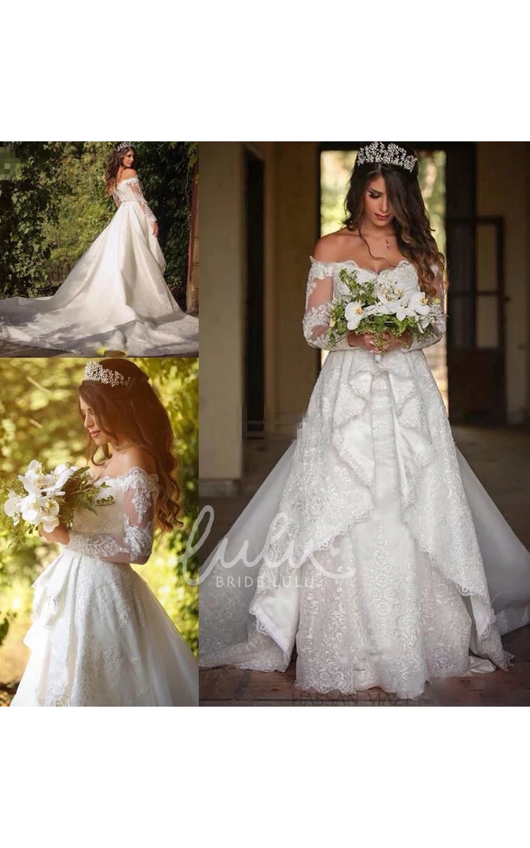 Off-shoulder Lace A-line Wedding Dress with Zipper Closure